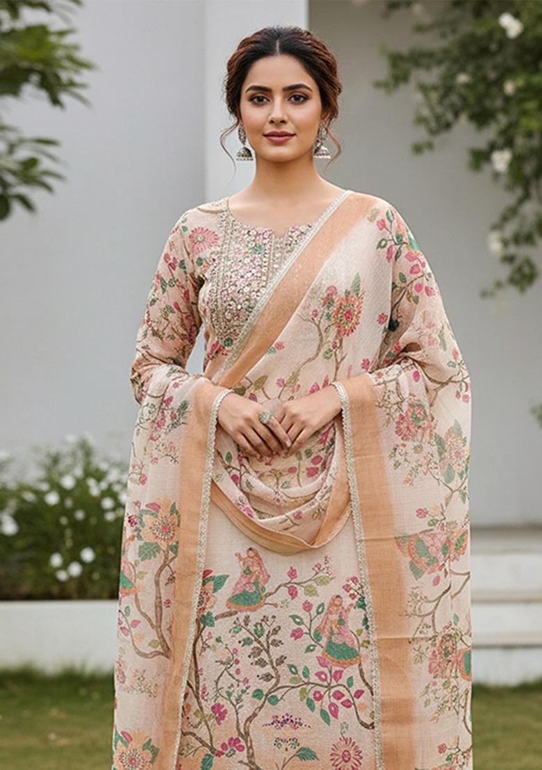 Multicolor Printed Cotton Kurta Set - Indya