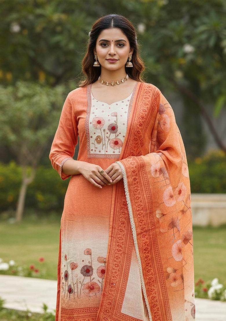 Multicolor Printed Cotton Kurta Set - Indya