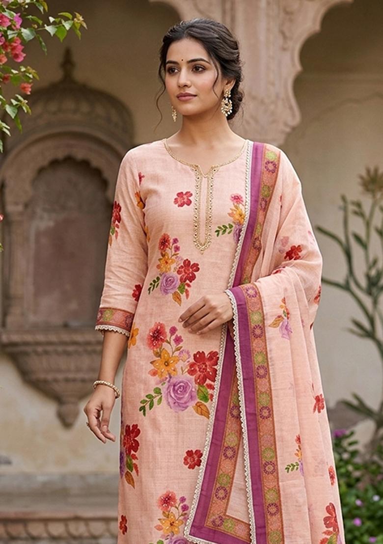 Green Printed Cotton Kurta Set - Indya