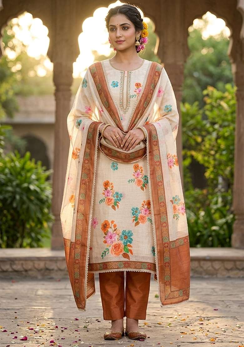 Orange Printed Cotton Kurta Set - Indya