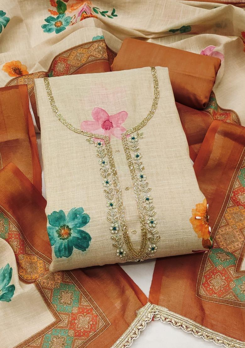Orange Printed Cotton Kurta Set - Indya