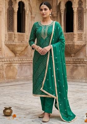 Sea Green Printed Cotton Kurta Set
