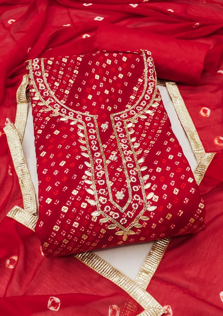 Red Printed Cotton Kurta Set - Indya