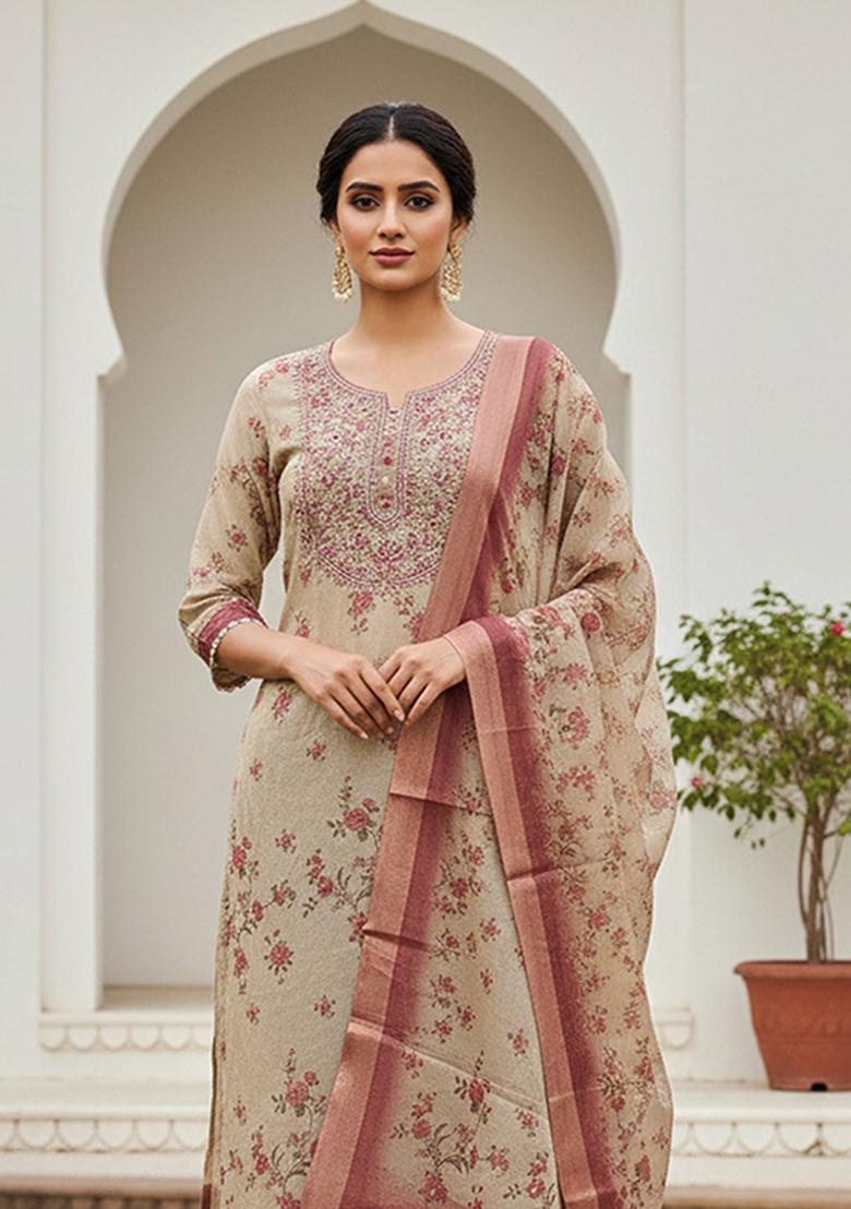 Multicolor Printed Cotton Kurta Set - Indya
