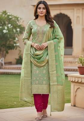 Light Green Weaving Cotton Kurta Set