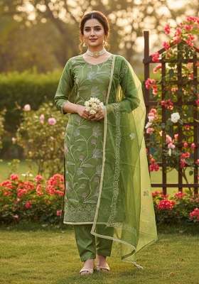 Green Embroidered Cotton Kurta Set