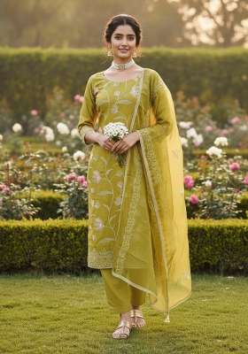 Light Green Embroidered Cotton Kurta Set