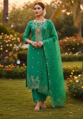 Sea Green Embroidered Cotton Kurta Set