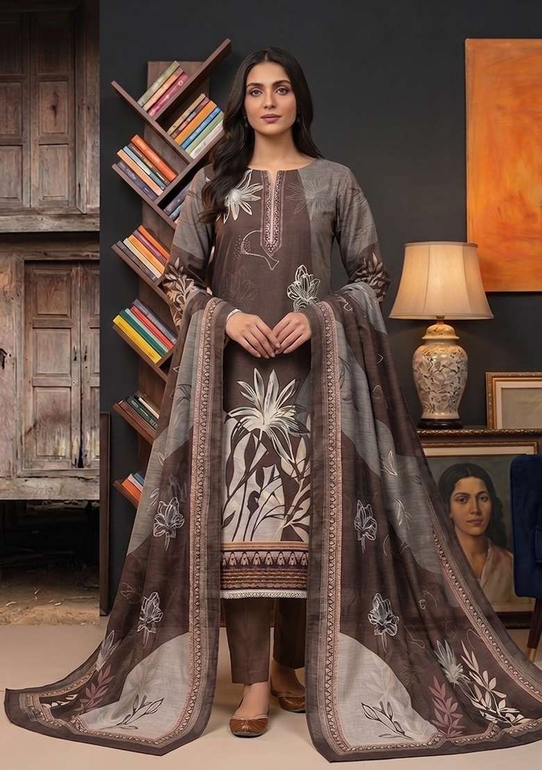 Brown Printed Cotton Kurta Set - Indya