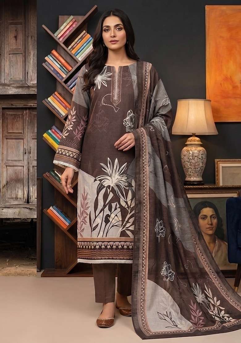 Brown Printed Cotton Kurta Set - Indya