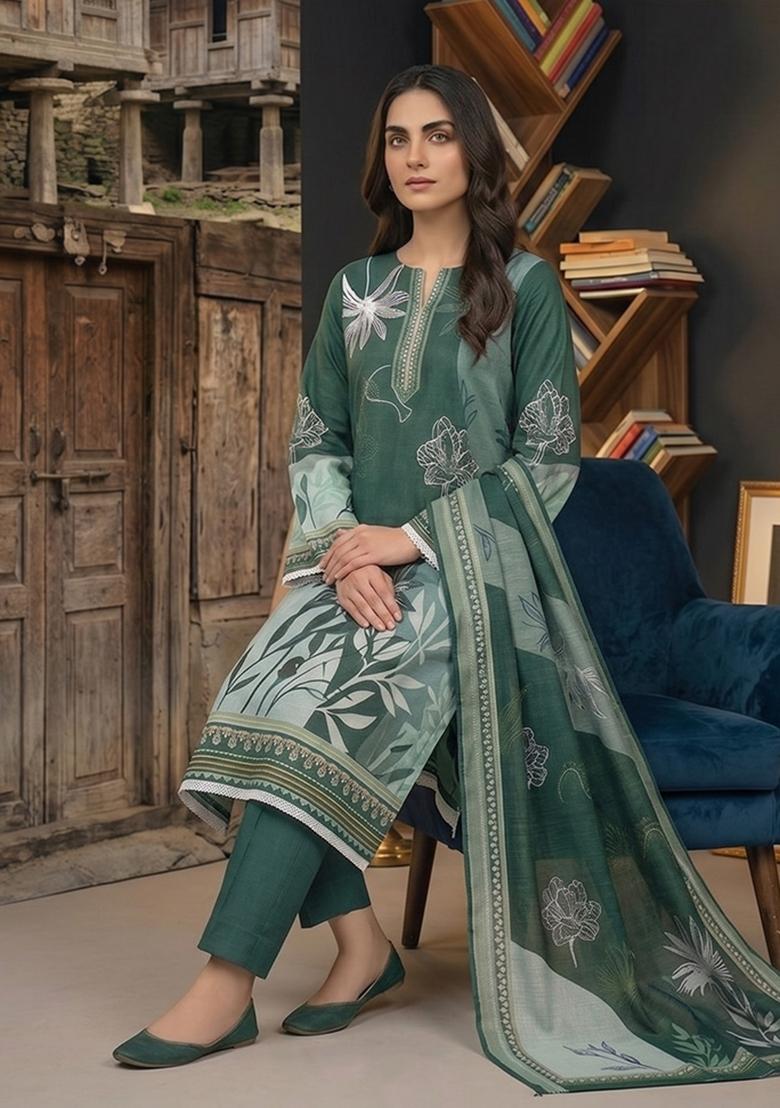 Green Printed Cotton Kurta Set - Indya