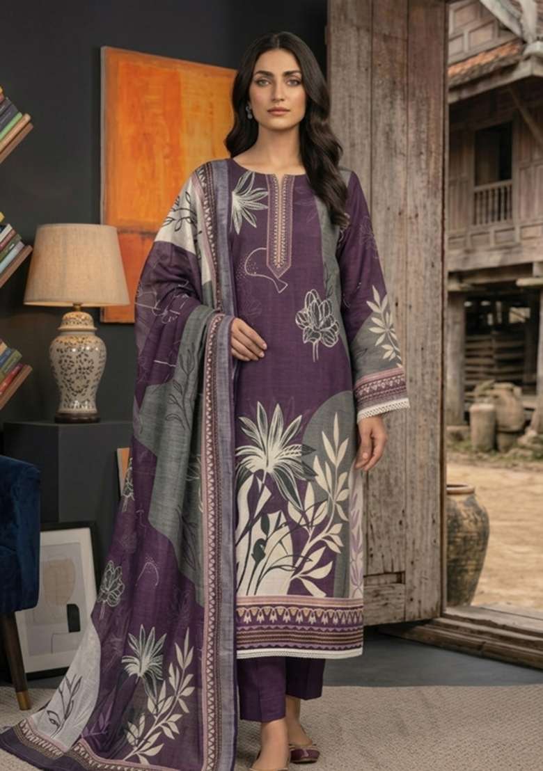 Purple Printed Cotton Kurta Set - Indya