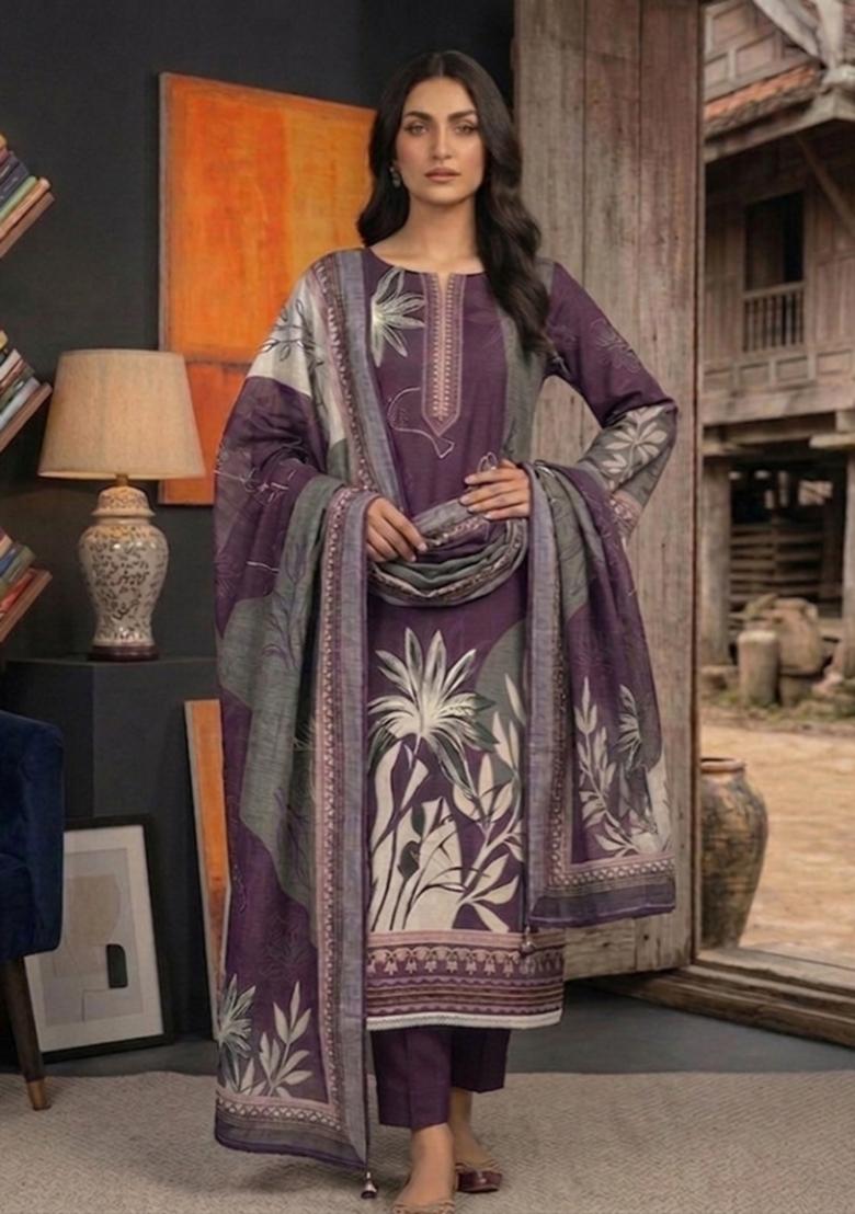 Purple Printed Cotton Kurta Set - Indya