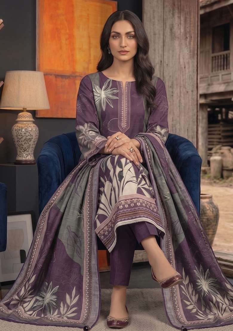 Purple Printed Cotton Kurta Set - Indya