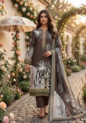 Brown Printed Cotton Kurta Set