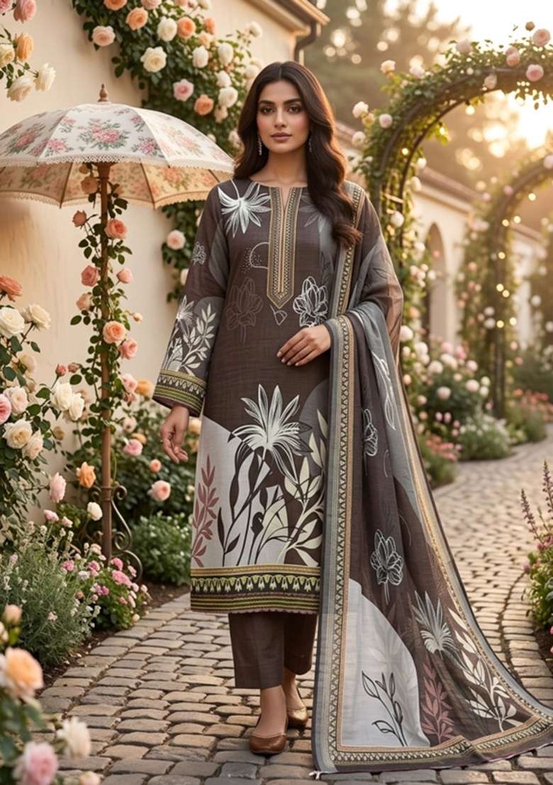 Brown Printed Cotton Kurta Set - Indya