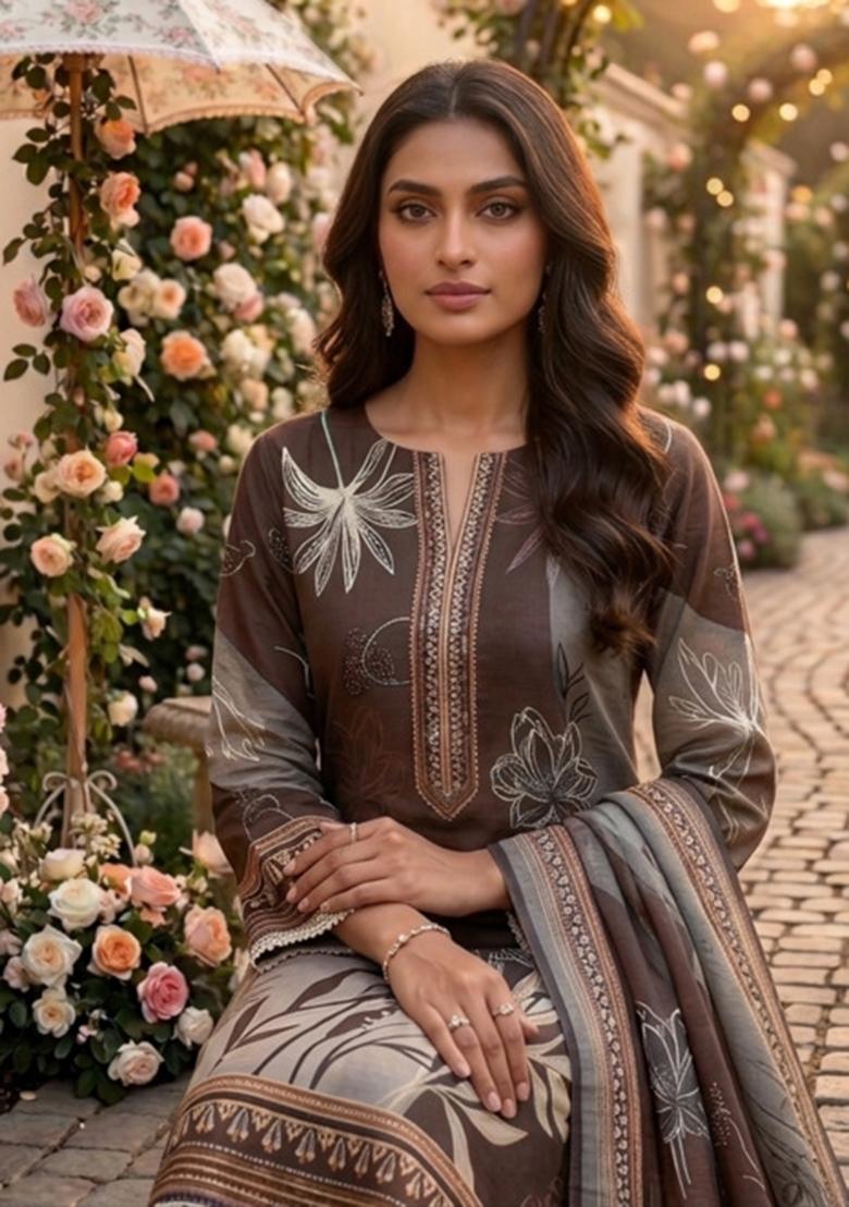Brown Printed Cotton Kurta Set - Indya