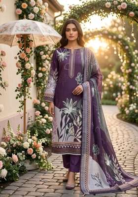 Purple Printed Cotton Kurta Set