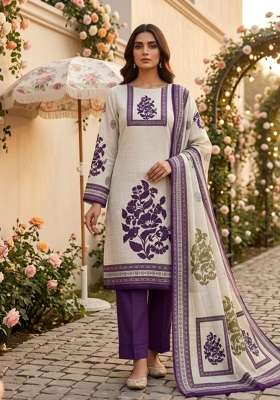 Beige Printed Cotton Kurta Set