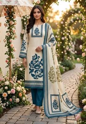 Beige Printed Cotton Kurta Set