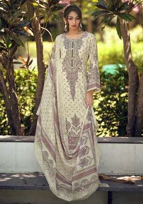 Cream Printed Cotton Kurta Set