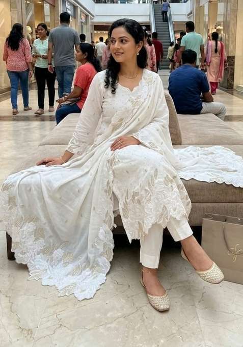 White Embroidered Silk Kurta Set