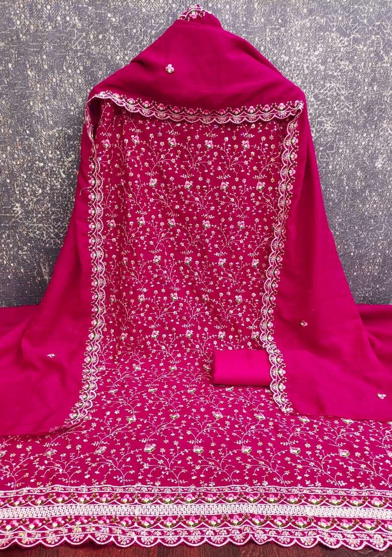 Magenta Embroidered Silk Kurta Set - Indya