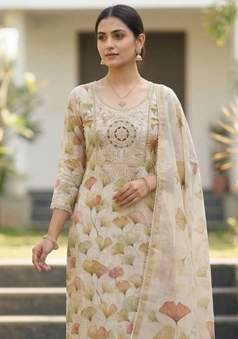 Multicolor Printed Cotton Kurta Set - Indya