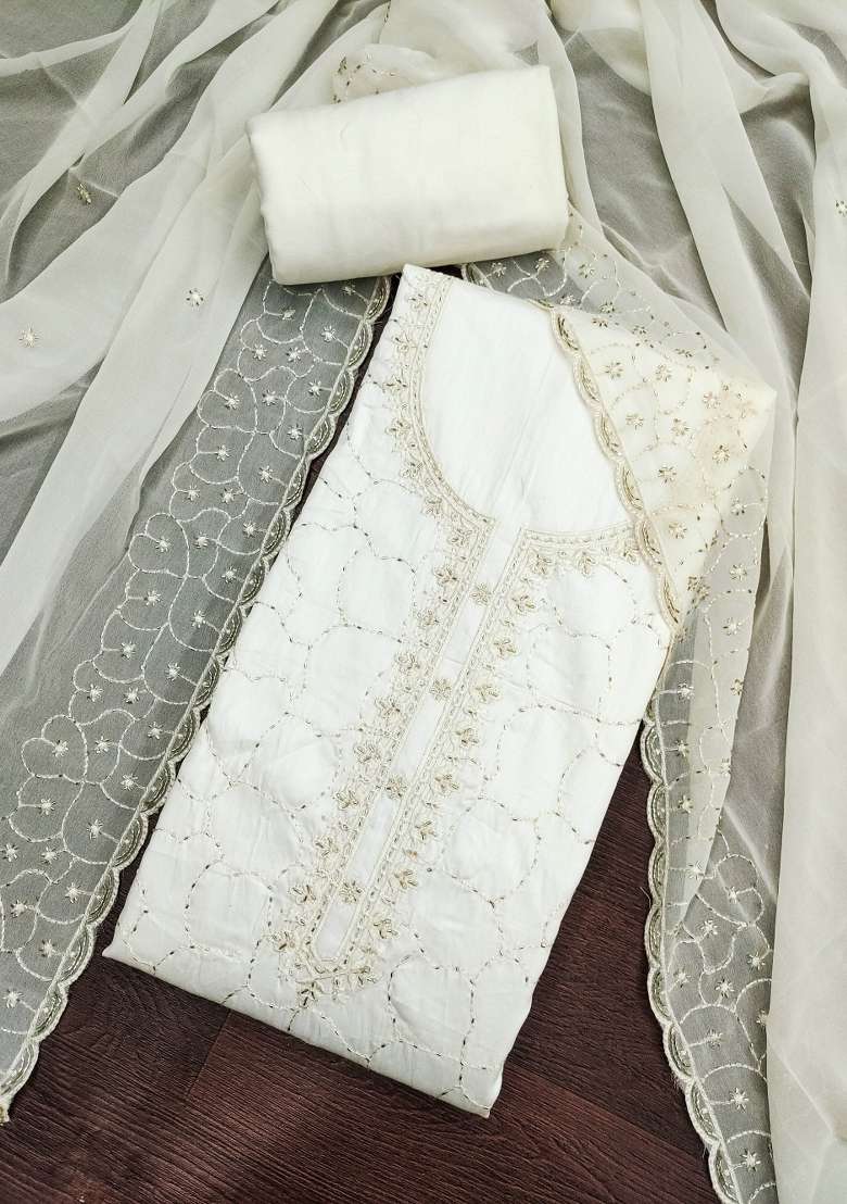 White Embroidered Cotton Kurta Set - Indya