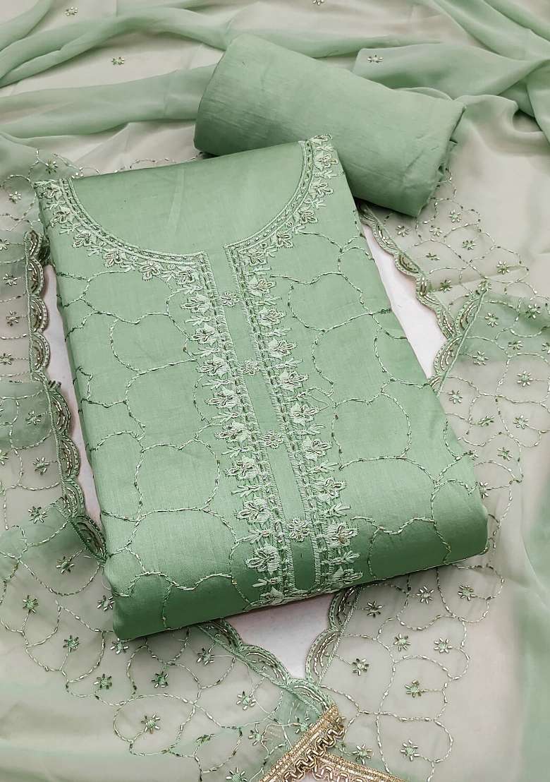 Sea Green Embroidered Cotton Kurta Set - Indya