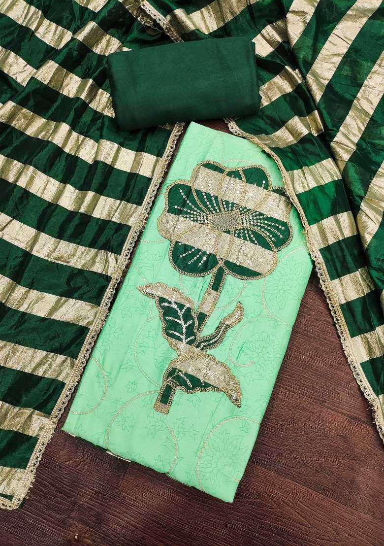Light Green Embroidered Cotton Kurta Set - Indya