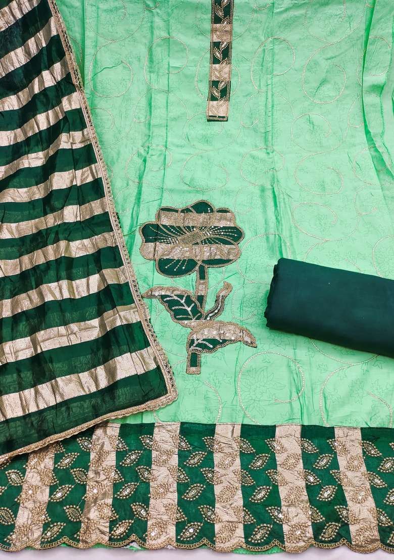 Light Green Embroidered Cotton Kurta Set - Indya