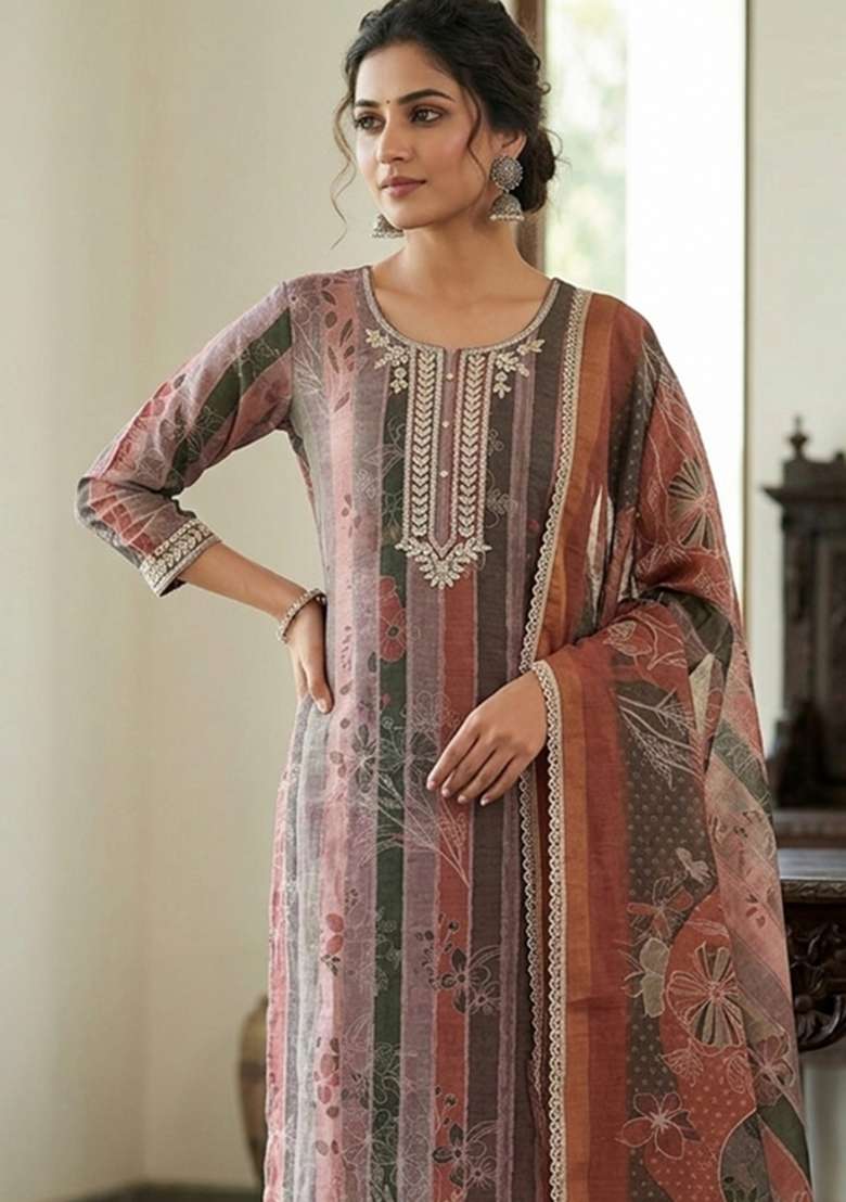 Multicolor Printed Cotton Kurta Set - Indya