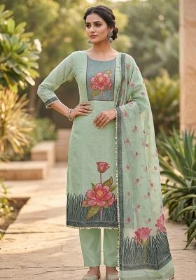 Sea Green Handwork Cotton Kurta Set