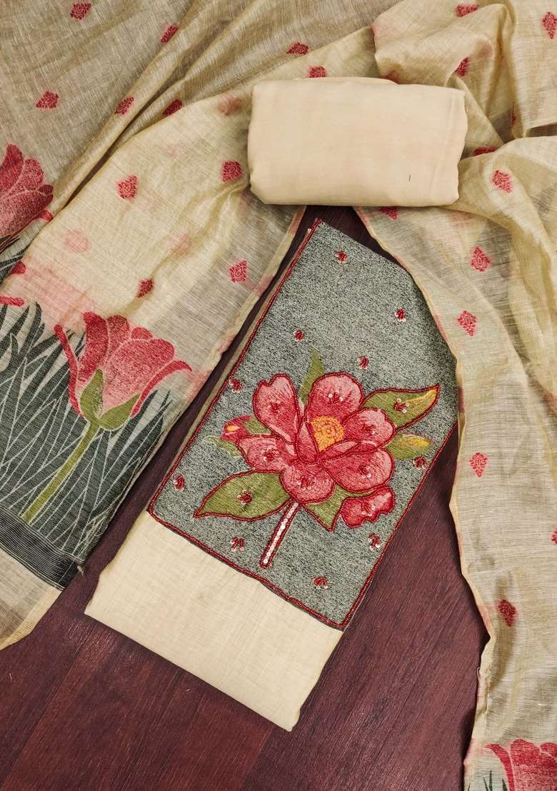 Beige Handwork Cotton Kurta Set - Indya