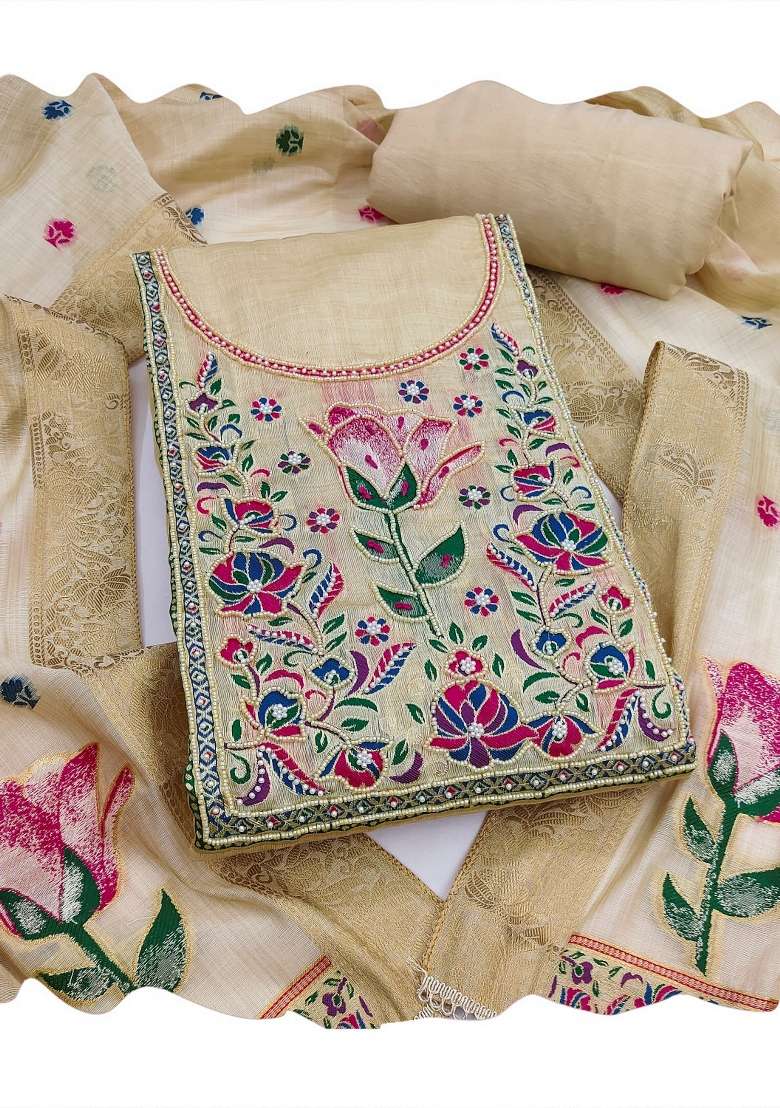 Beige Handwork Cotton Kurta Set - Indya