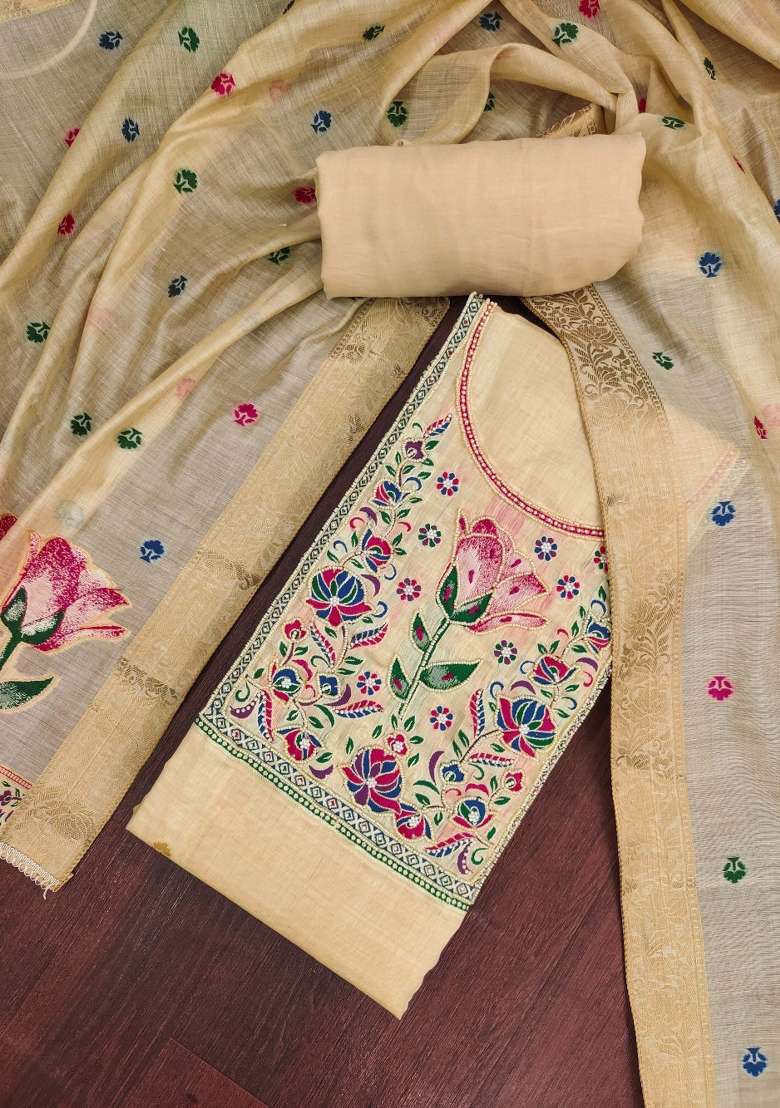 Beige Handwork Cotton Kurta Set - Indya