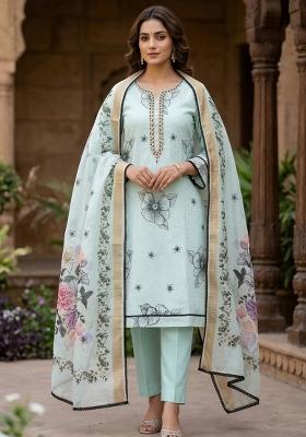 Sea Green Printed Cotton Kurta Set