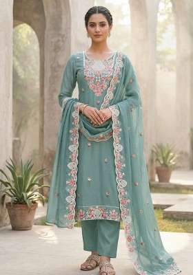 Sea Green Embroidered Silk Kurta Set