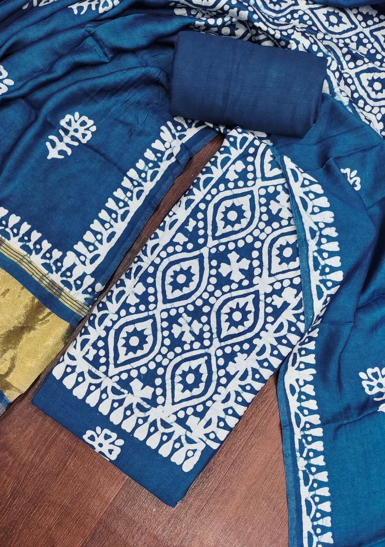 Blue Printed Cotton Kurta Set - Indya