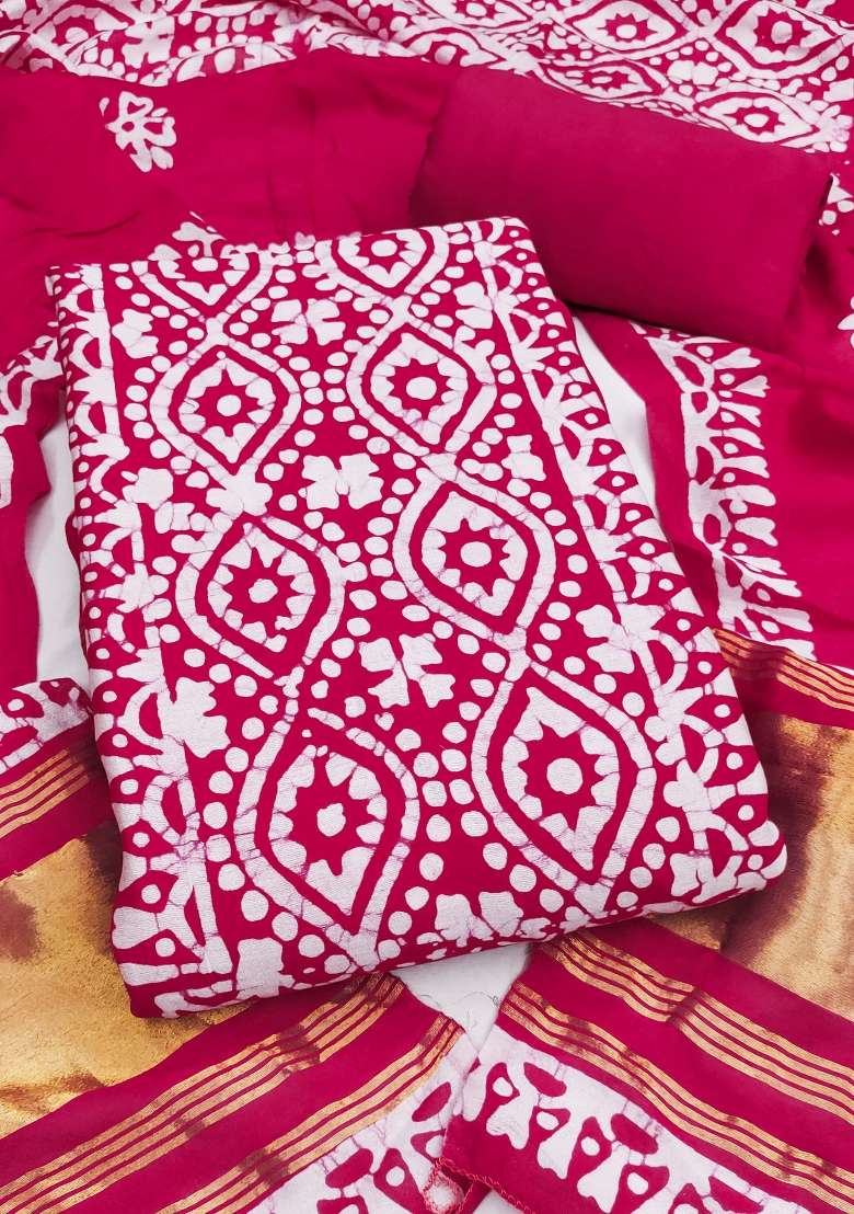 Magenta Printed Cotton Kurta Set - Indya