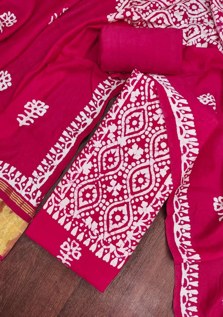 Magenta Printed Cotton Kurta Set - Indya