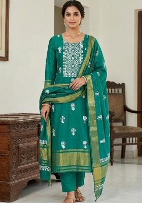 Sea Green Printed Cotton Kurta Set