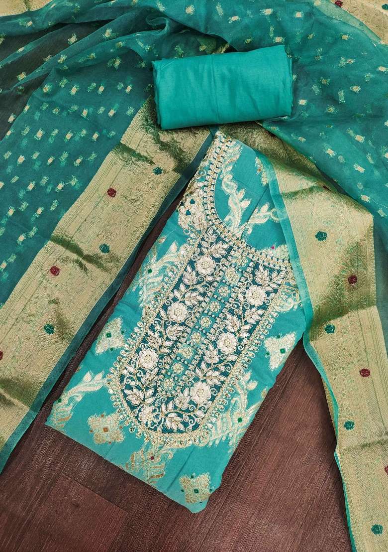 Sea Green Handwork Cotton Kurta Set - Indya