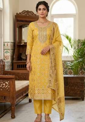 Mustard Handwork Cotton Kurta Set