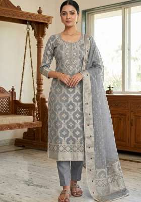 Grey Handwork Cotton Kurta Set