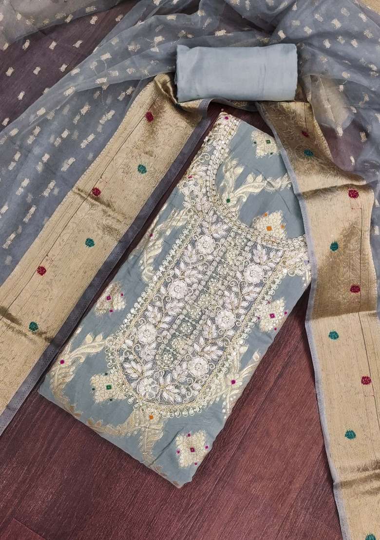 Grey Handwork Cotton Kurta Set - Indya
