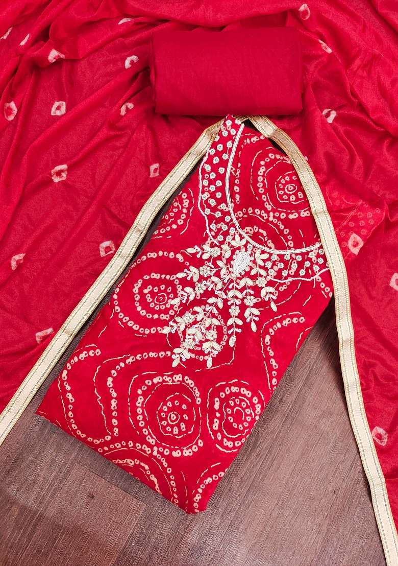 Red Printed Cotton Kurta Set - Indya