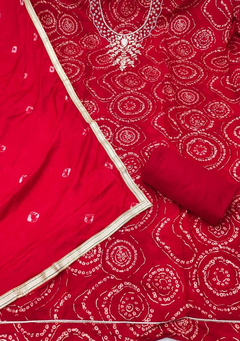 Red Printed Cotton Kurta Set - Indya