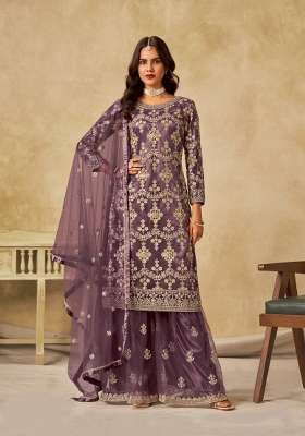 Purple Embroidered Net Kurta Set
